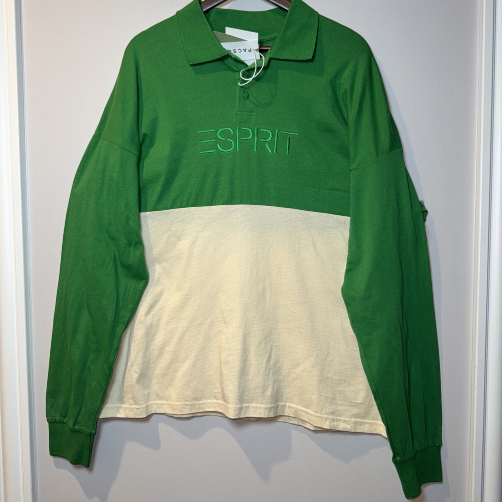 Pacson Espirit Green Cream Block Polo Collar Graphic Shirt M Y2K 90s‎ Preppy NWT